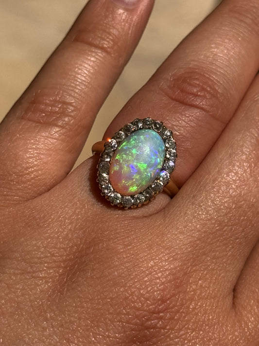 Antique Opal Diamond Halo Ring (5.75)