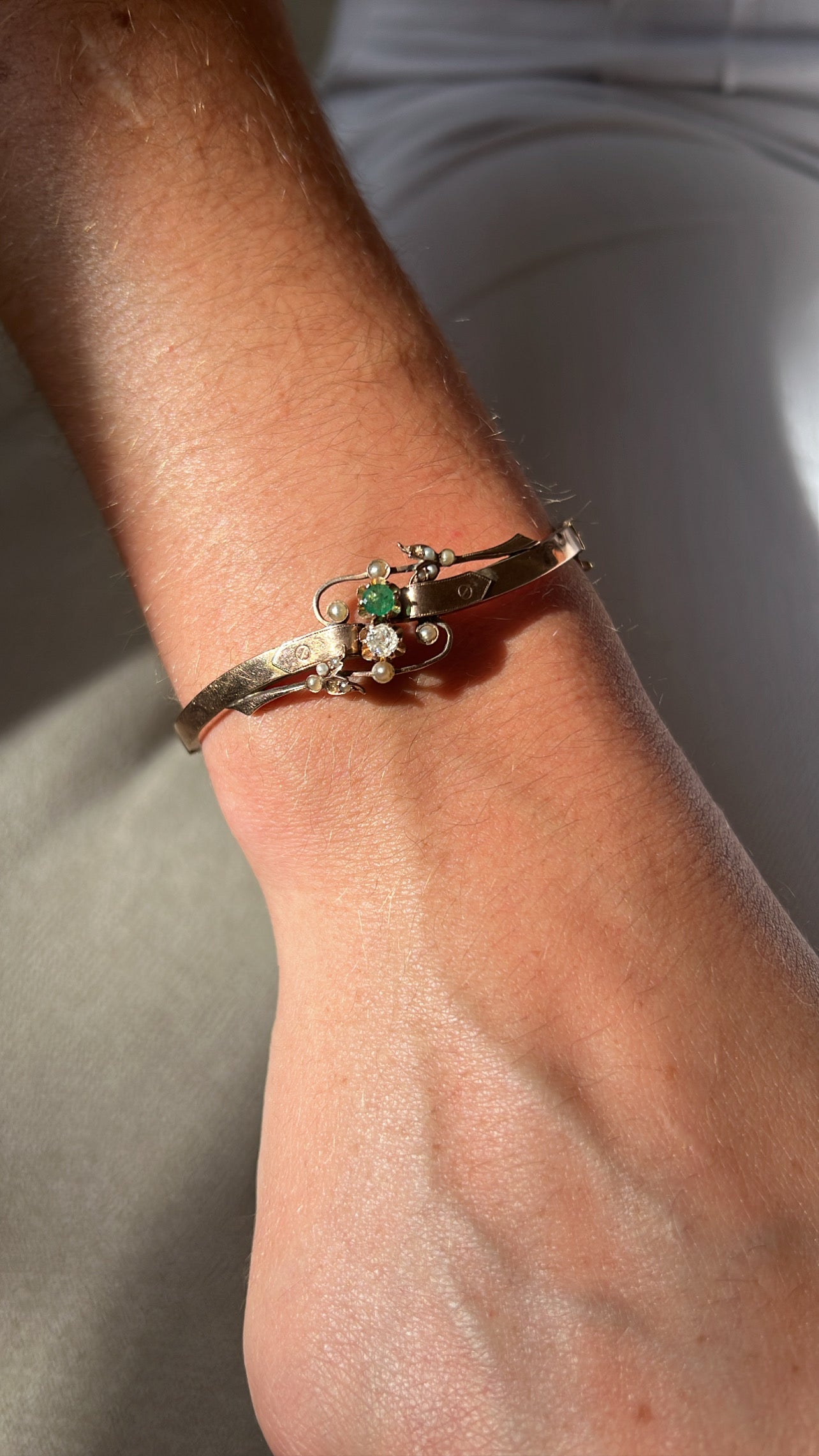 Antique Emerald & Diamond Bangle