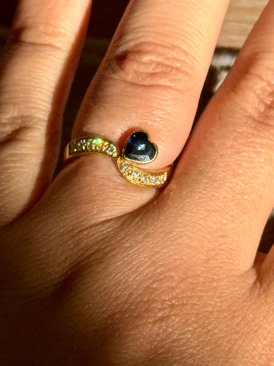 Sapphire Heart & Diamond Ring (6.25)