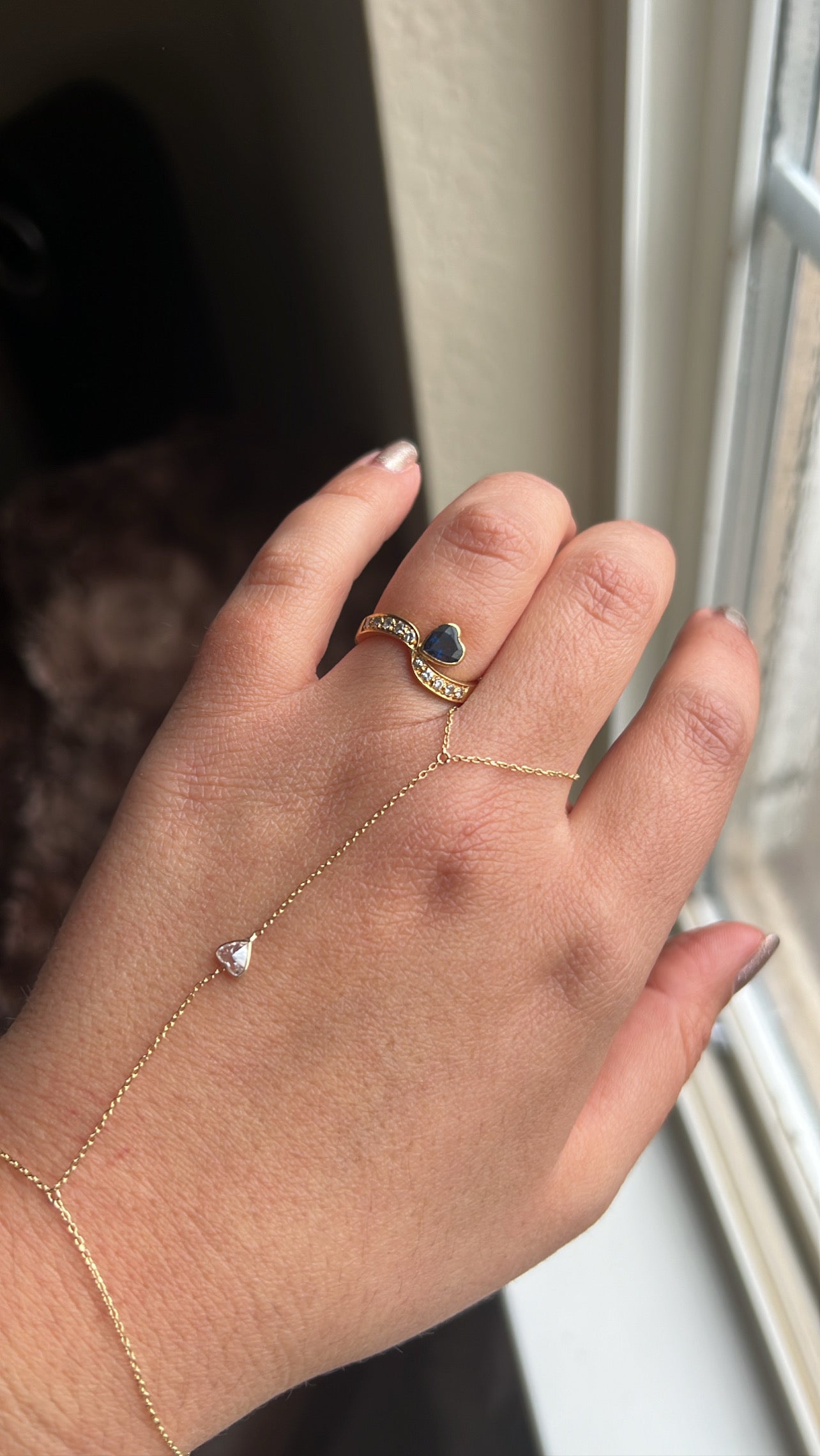 Sapphire Heart & Diamonds Ring (6.25)