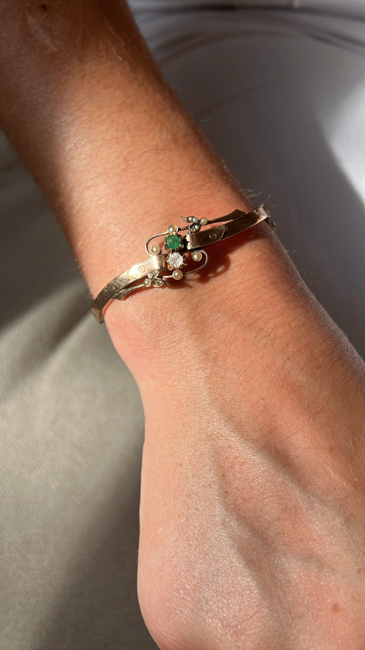 Antique Emerald & Diamond Bangle Bracelet