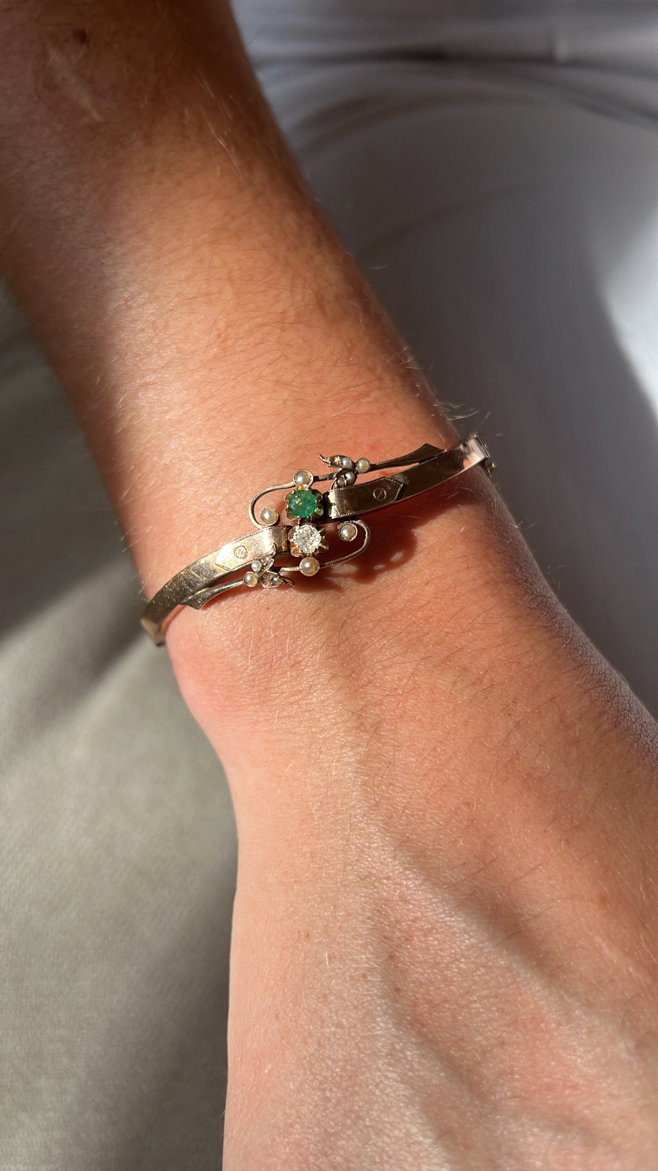 Antique Emerald & Diamond Bangle